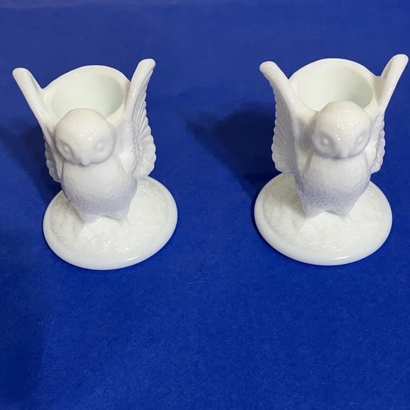 Westmoreland White Milk Glass Owl Candle Holders - Picture 9 of 9